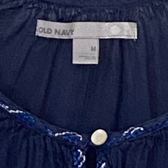 Gauze Top Navy Blue & White Size Medium Gauze Boho Top Embroidery - Picture 10 of 10
